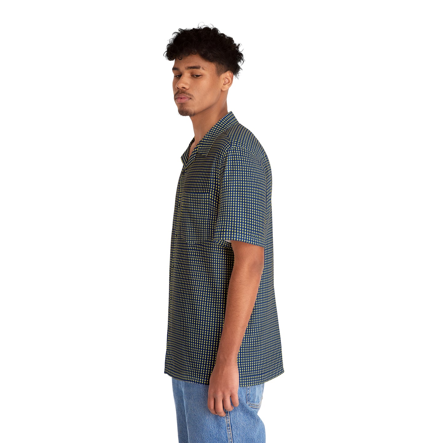 Waving UFO Small Print Short Sleeve Button Up - Dark Blue