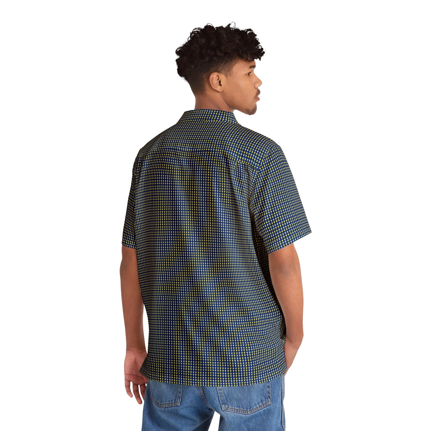 Waving UFO Small Print Short Sleeve Button Up - Dark Blue