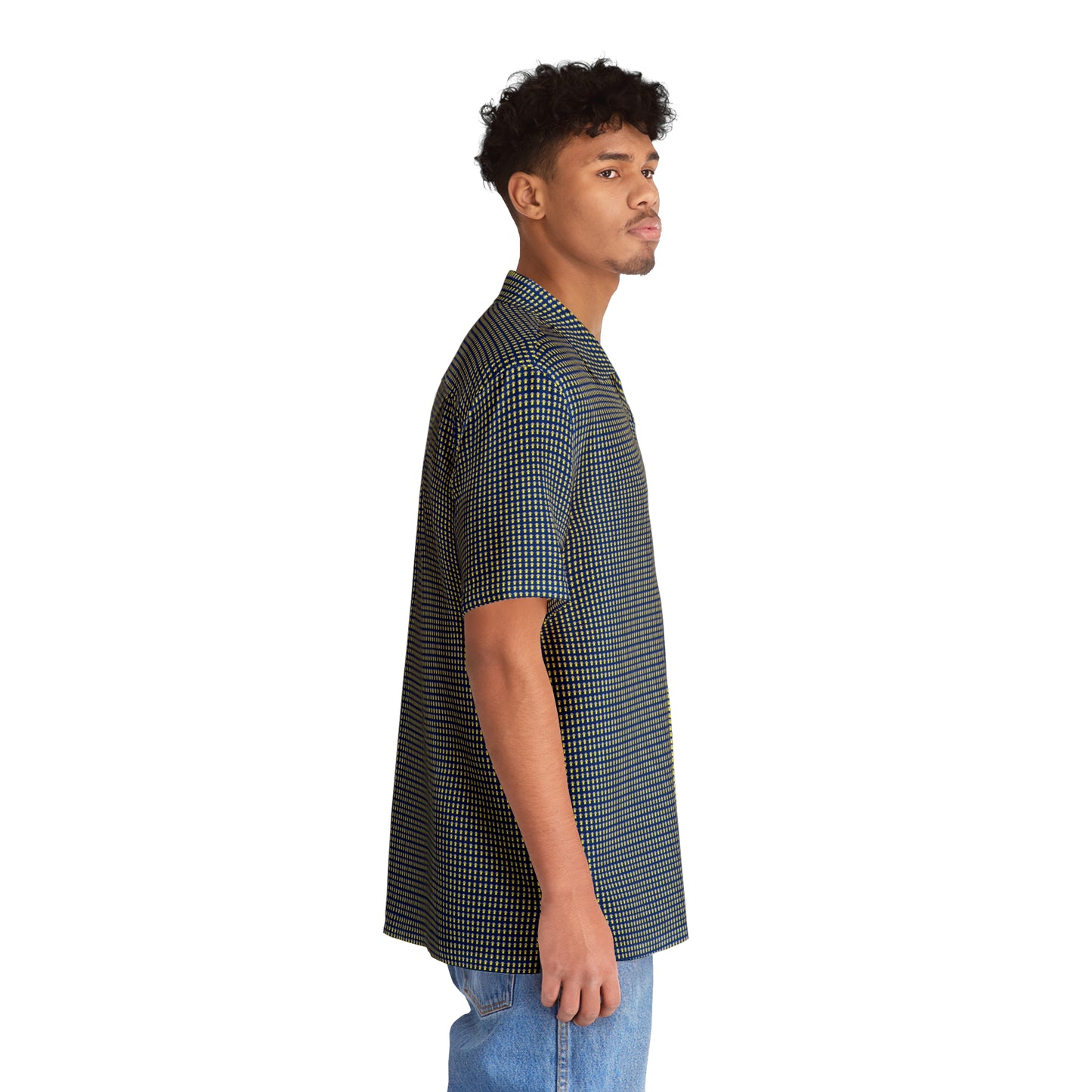 Waving UFO Small Print Short Sleeve Button Up - Dark Blue