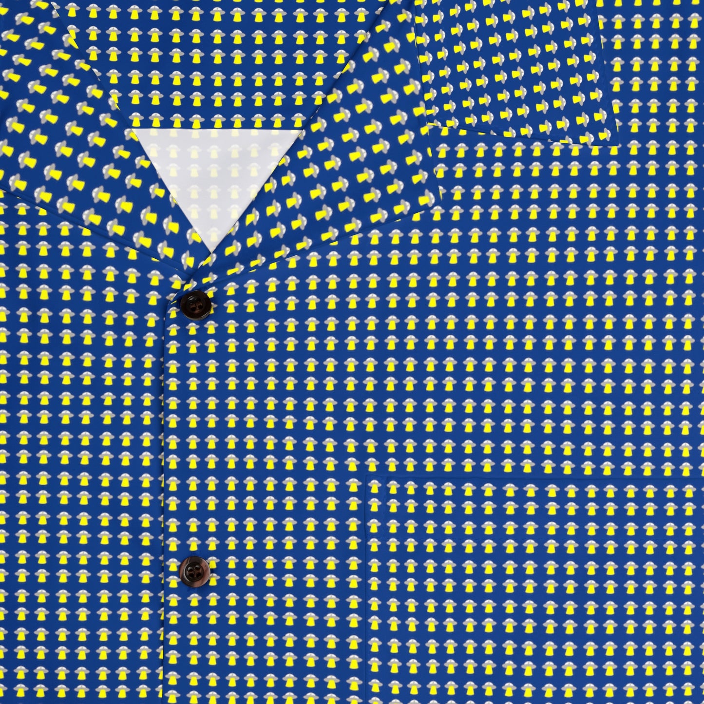 Waving UFO Small Print Short Sleeve Button Up - Dark Blue