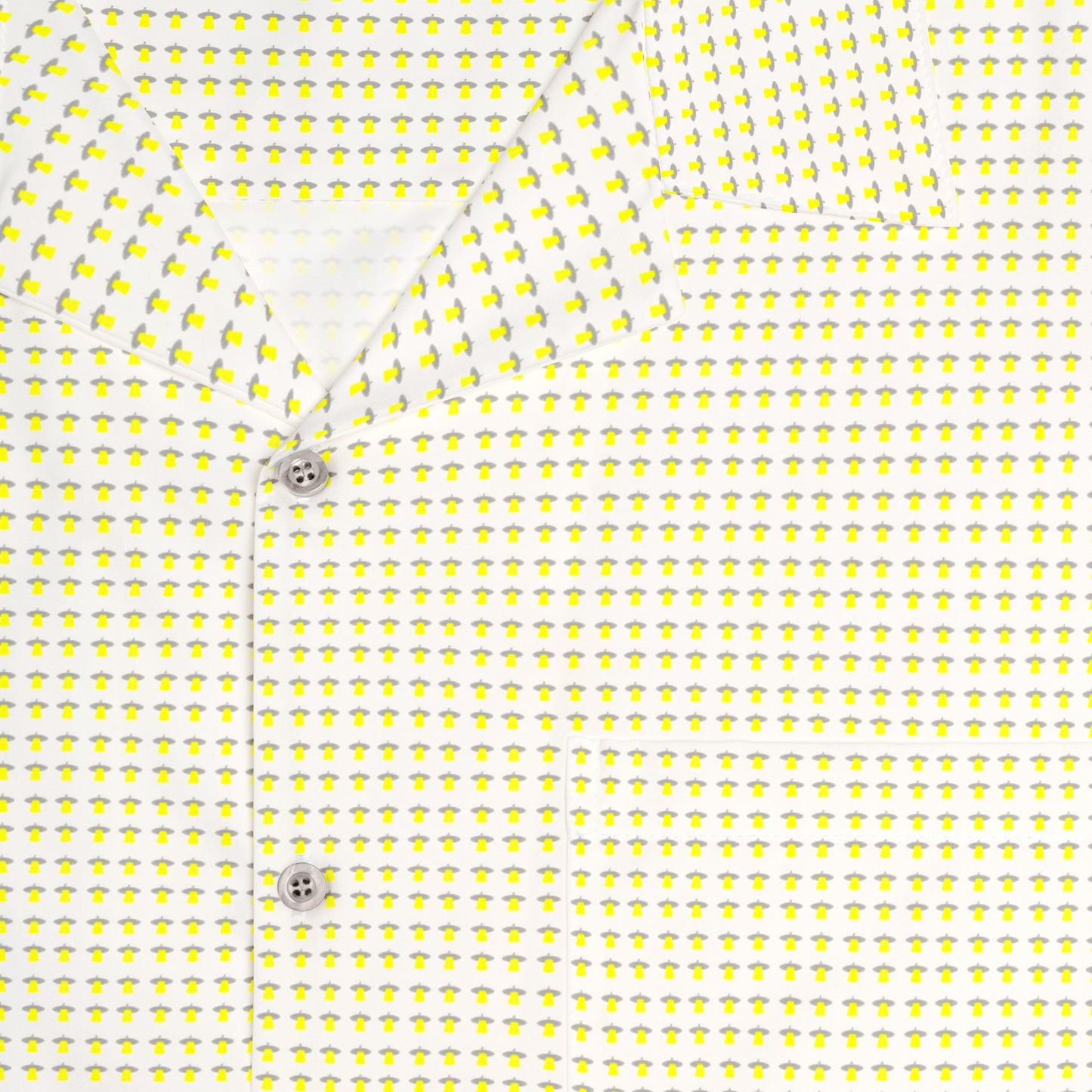 Waving UFO Small Print Short Sleeve Button Up - White