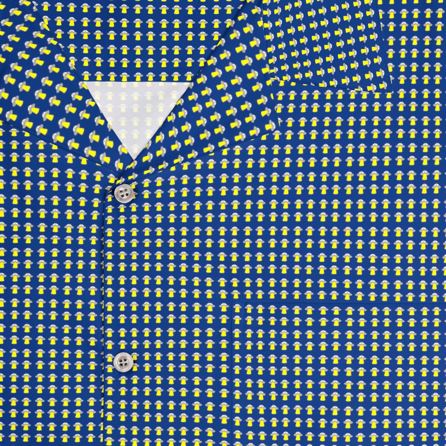 Waving UFO Small Print Short Sleeve Button Up - Dark Blue